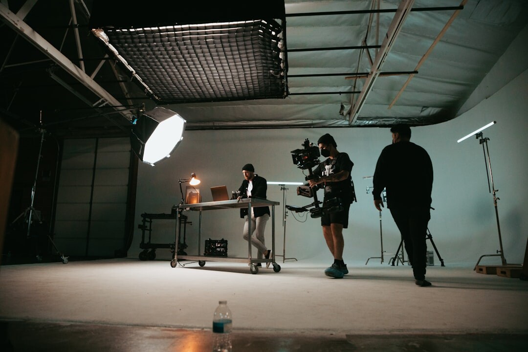 Modern TV studio with dramatic lighting ready for broadcast